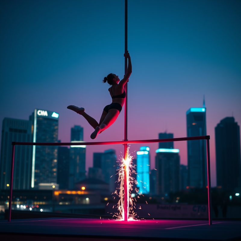 Female Pole Vaulter Mid-air
