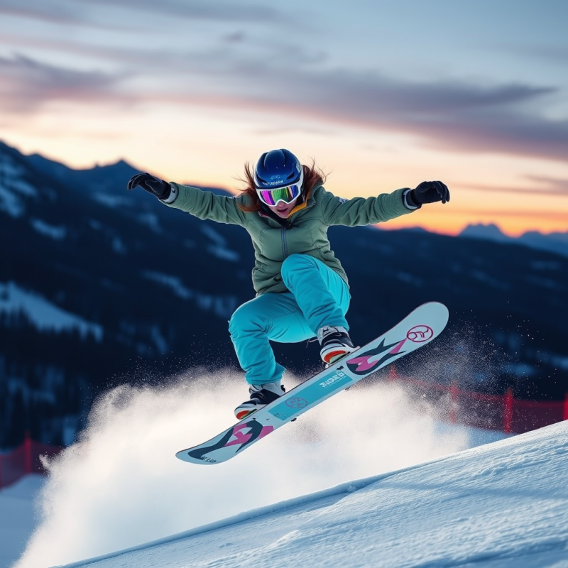 Female Snowboarder Mid-air During a 2026 Winter Olympic...