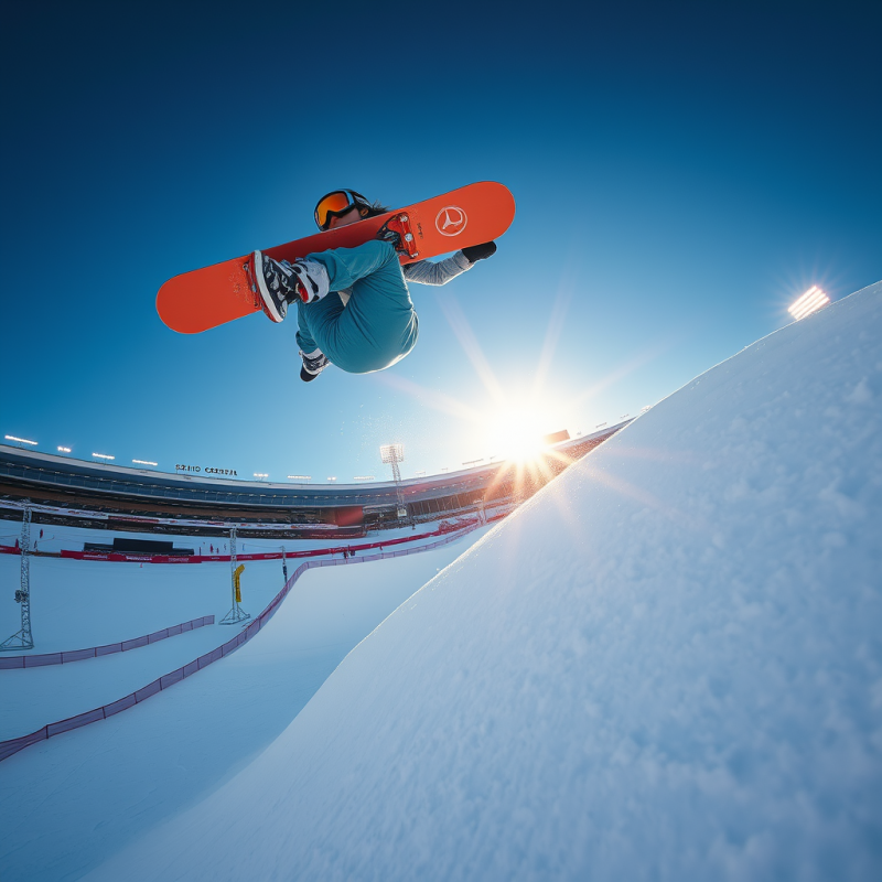 Female Snowboarder Mid-air During a Backflip Off a Snow...