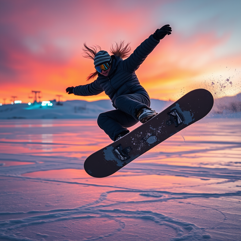 Female Snowboarder Mid-air
