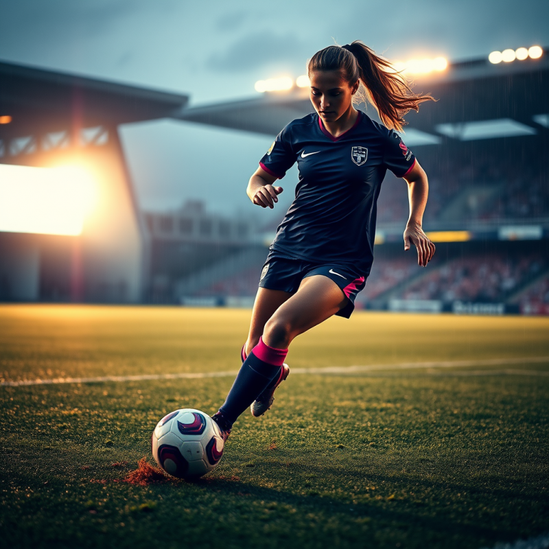 Female Soccer Player in a Midnight Blue and Electric Pu...