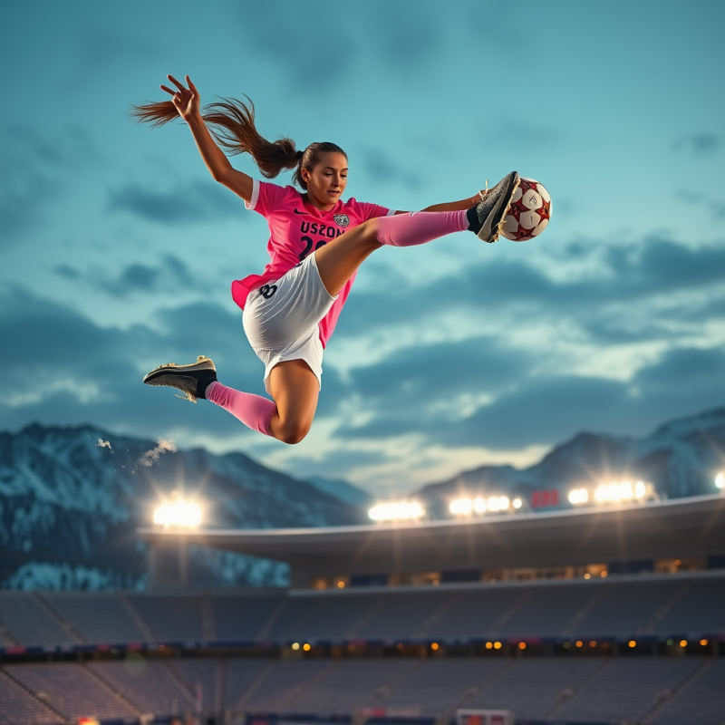 Female Soccer Player in Mid-air