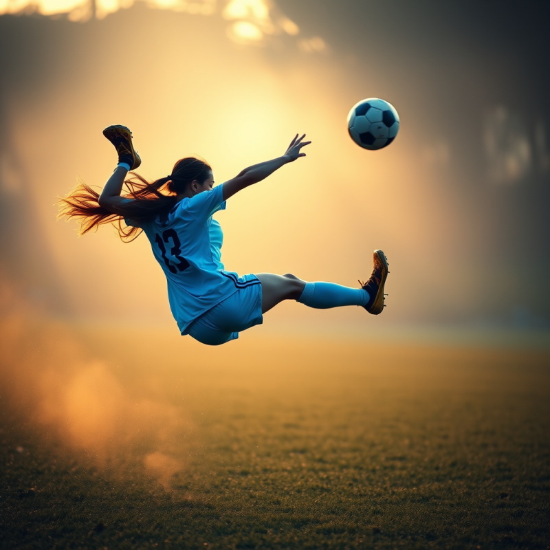 Female Soccer Player in Mid-air