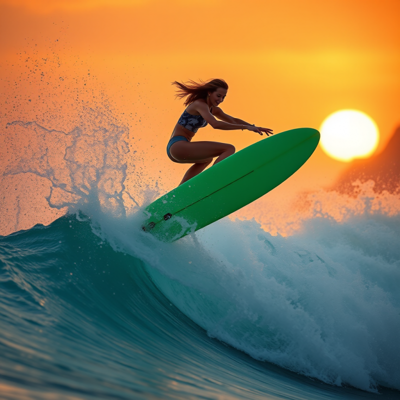 Female Surfer Mid-air