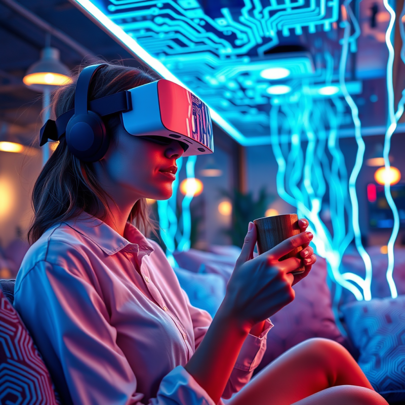 Female Tech Entrepreneur in a Neon-lit Co-working Space...