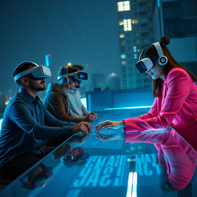 Female Tech Entrepreneur in a Neon-pink Blazer Leans Ov...