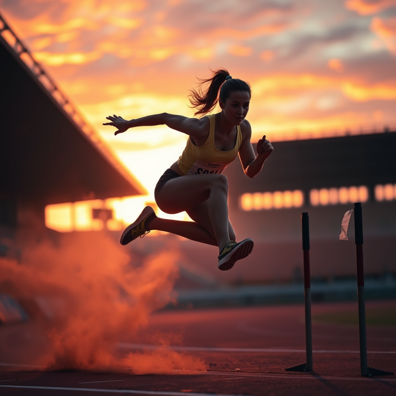 Female Track Athlete Mid-air