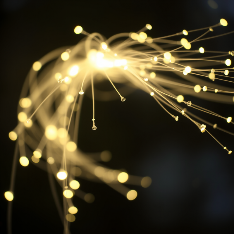 Fiber Optic Strands Glowing with Transmitted Light