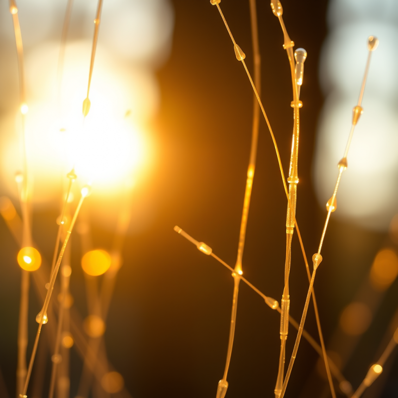 Fiber Optic Strands Glowing with Transmitted Light