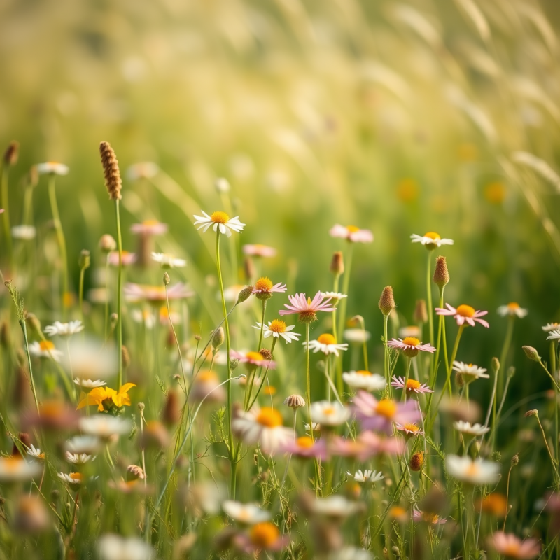 Field of Wildflowers Swaying in Gentle Breeze Summer
