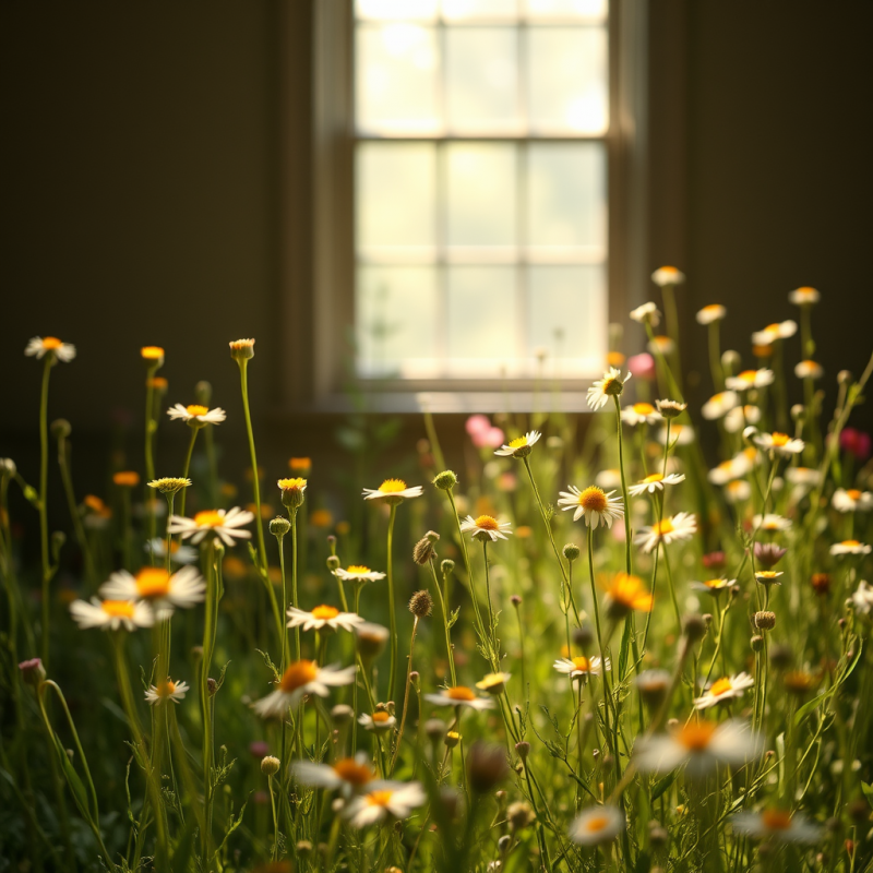 Field of Wildflowers Swaying in Gentle Breeze Summer