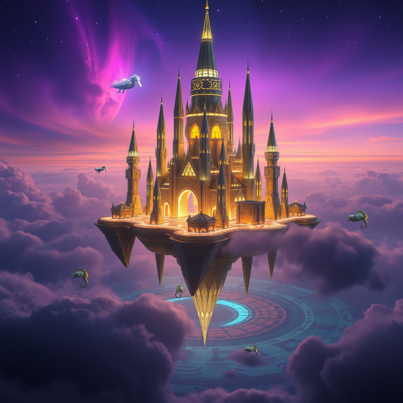 Floating Crystalline City Suspended Above a Swirling Ne...