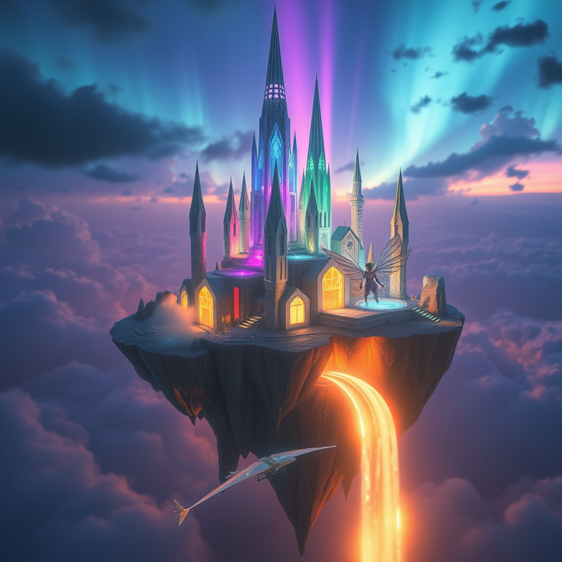 Floating Island City Suspended in the Atmosphere