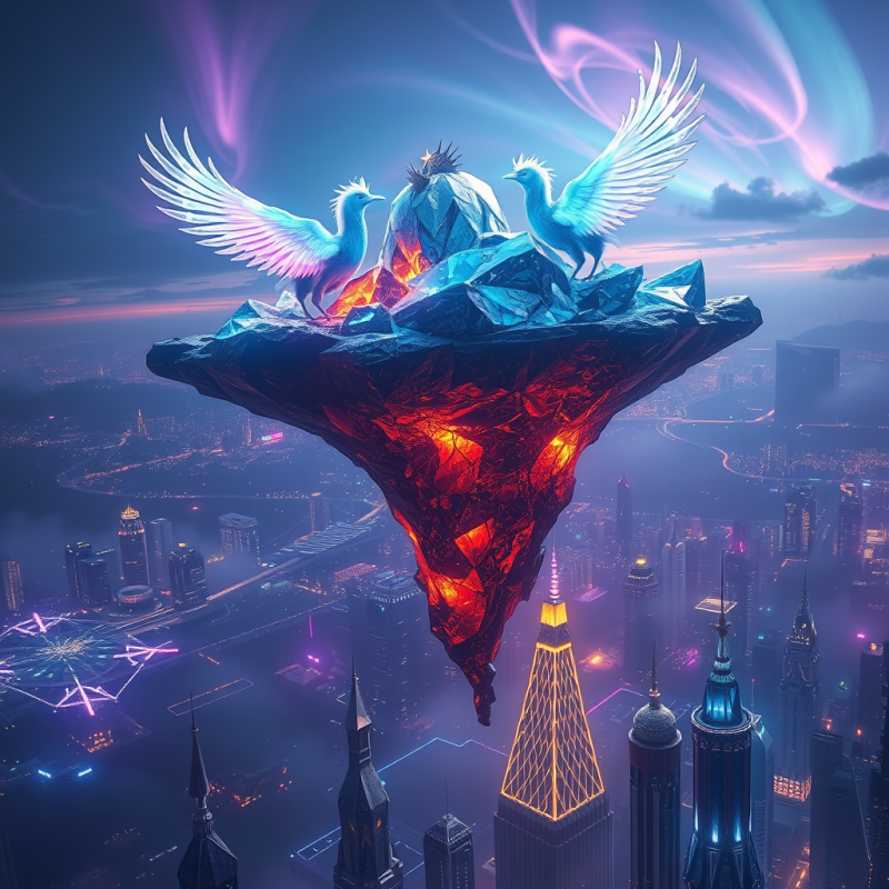 Floating Island Made of Crystalline Fractals Hovers Abo...