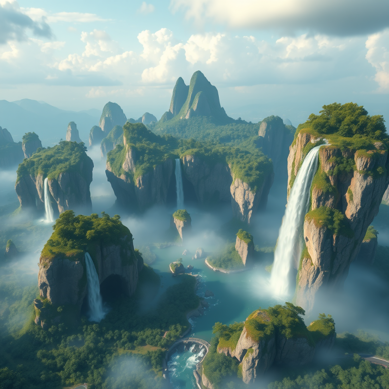 Floating Islands in Sky with Waterfalls Fantasy Landscape