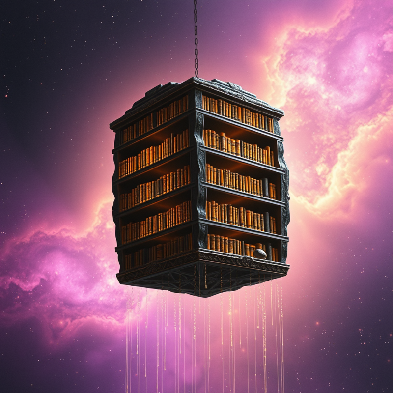 Floating Library Made of Crystalline Obsidian Drifts Th...