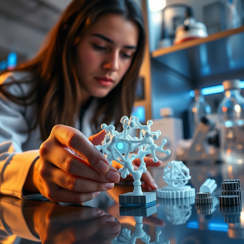 Focused Scientist in a Lab Examines a Detailed 3d