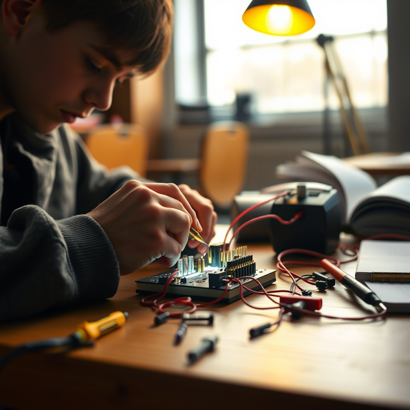 Focused Teenager Meticulously Soldering Electronic