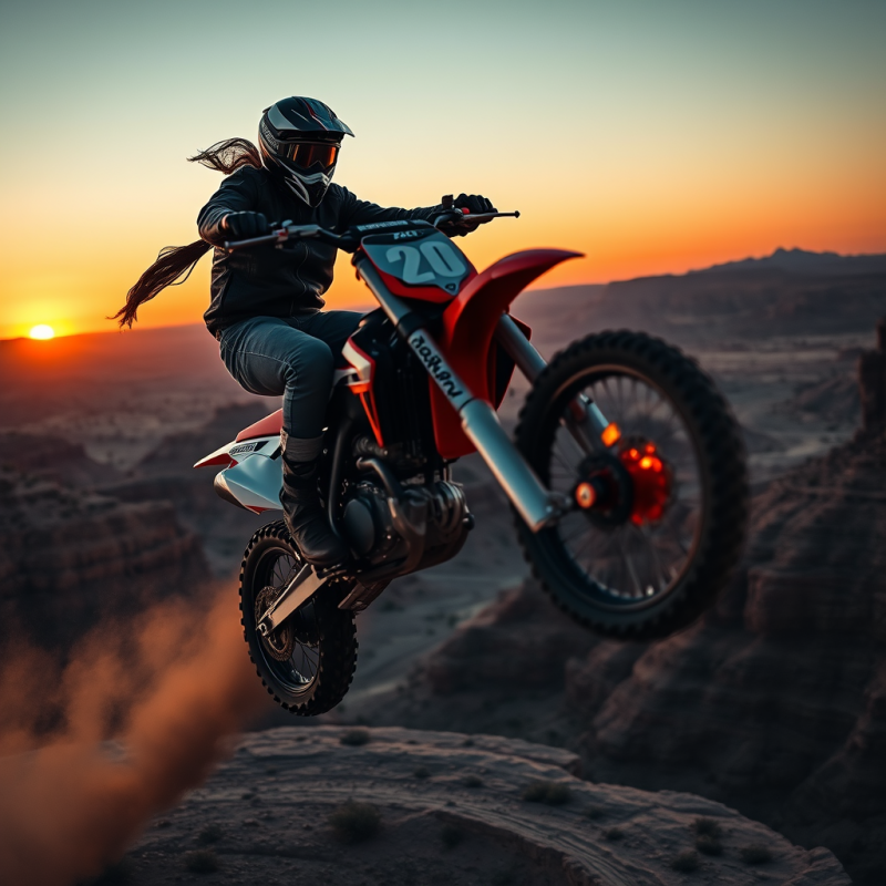 Freestyle Motocross Rider Mid-air Over a Desert Canyon ...