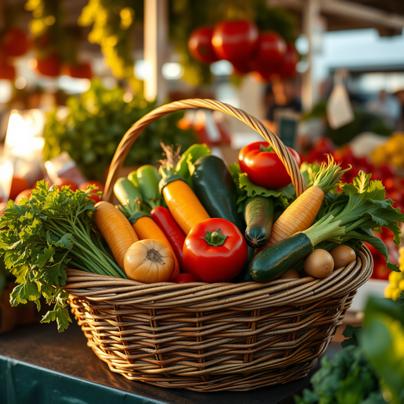 Fresh Farmers Market Produce Colorful Vegetables in Basket