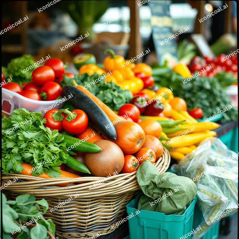 Fresh Farmers Market Produce Colorful Vegetables In Basket