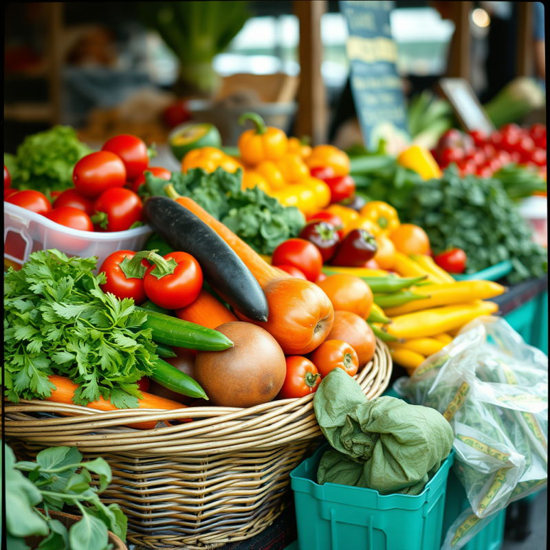Fresh Farmers Market Produce Colorful Vegetables in Basket