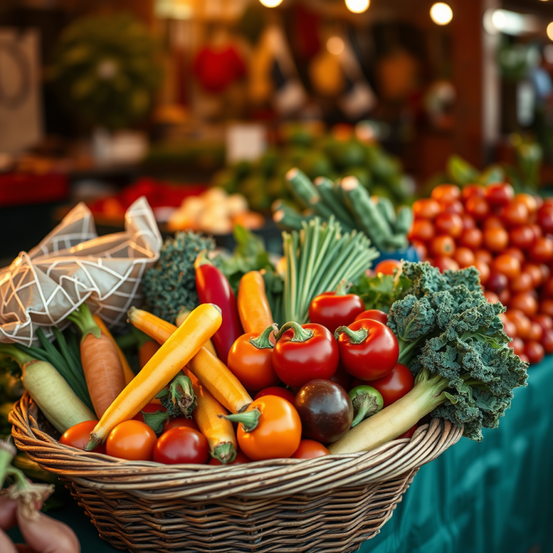 Fresh Farmers Market Produce Colorful Vegetables in Basket