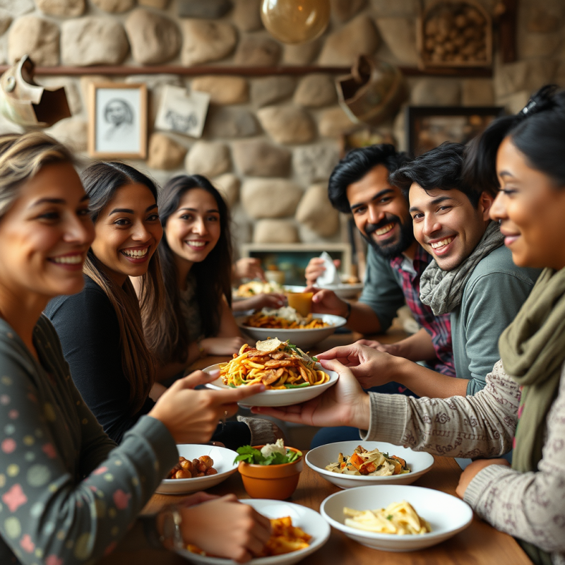 Friends of Different Backgrounds Sharing Meal Diverse Com...