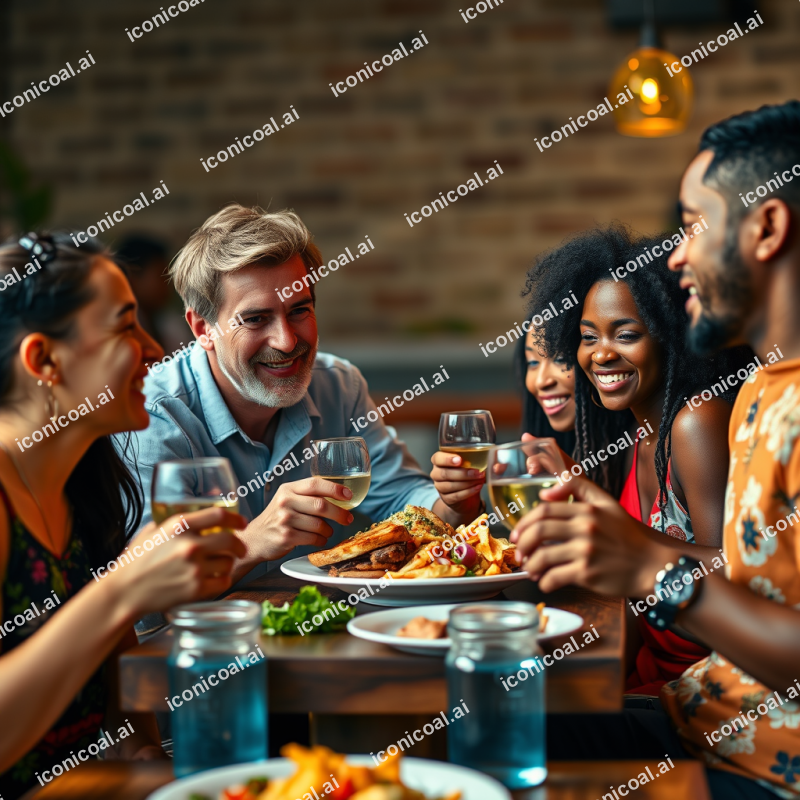 Friends Of Different Backgrounds Sharing Meal Diverse Com...