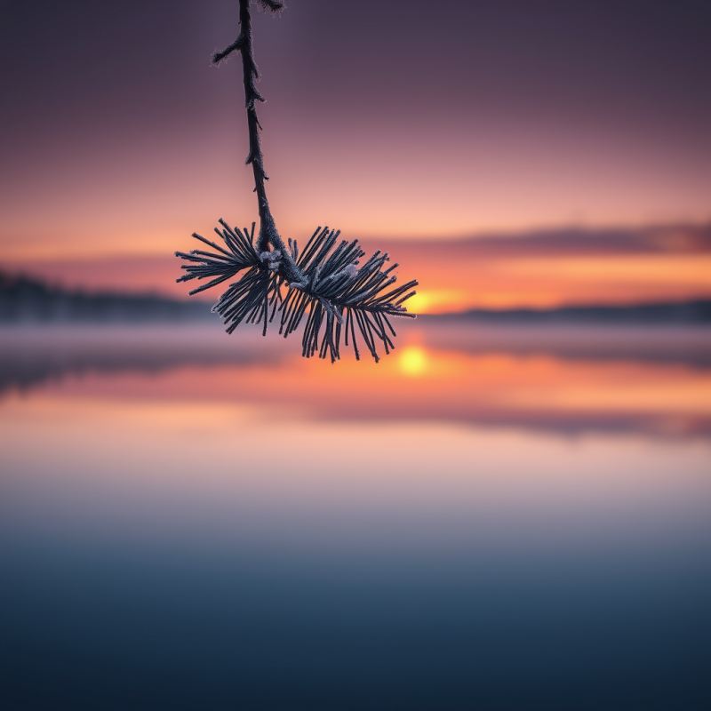 Frost-covered Pine Branch Hangs in Sharp Focus