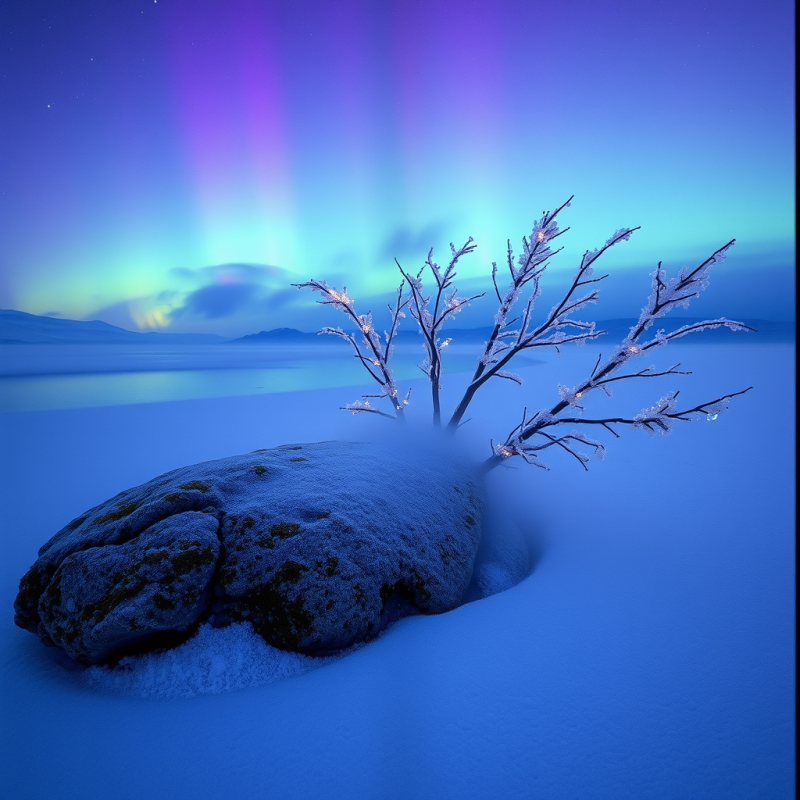 Frozen Mist Curls Over a Moss-draped Granite Outcrop In...