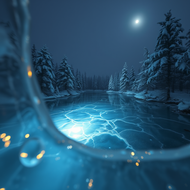 Frozen Pond at Midnight in a Boreal Forest