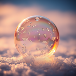 Frozen Soap Bubble Surface Showing Iridescent Crystalline...