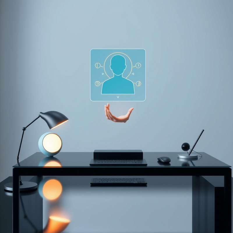 Futuristic Ai Assistant Hologram Floats Mid-air Above A...