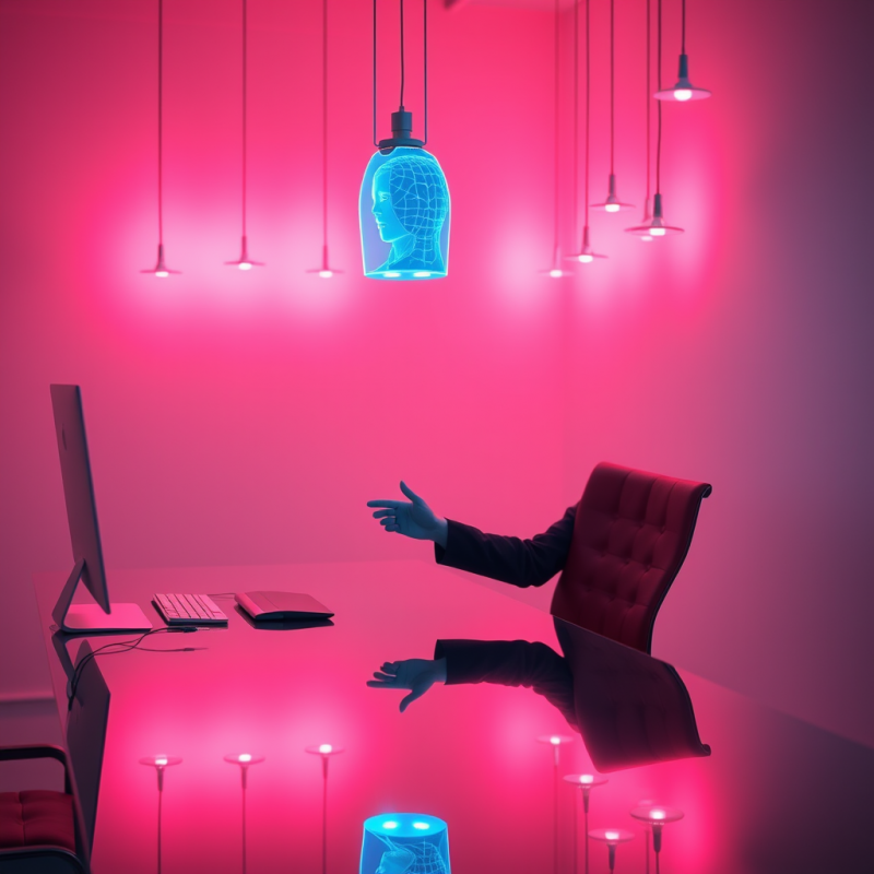 Futuristic Ai Assistant Hologram Hovering Above a Refle...