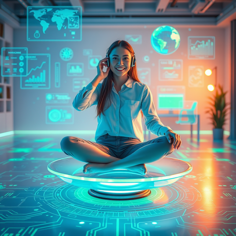 Futuristic Ai-powered Workspace Where a Young Female En...