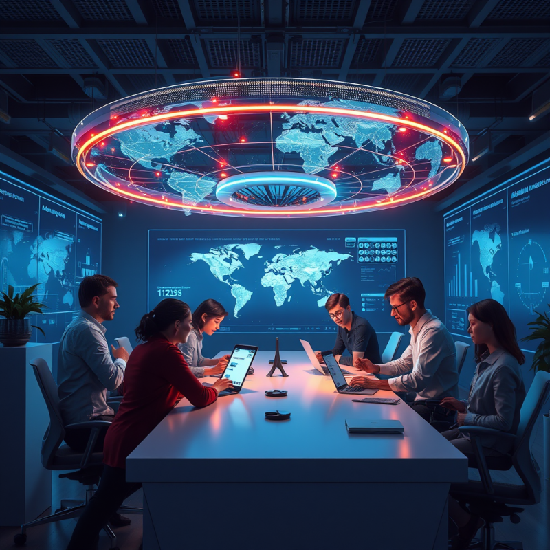 Futuristic Ai-powered Workspace with Glowing Holographi...