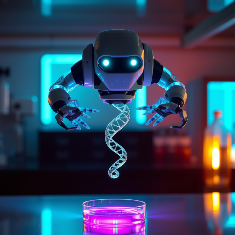 Futuristic Ai Robot with Translucent Circuitry Arms Hov...