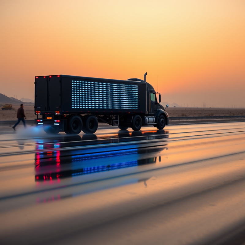 Futuristic Black Semi-truck with a Glowing Led Panel