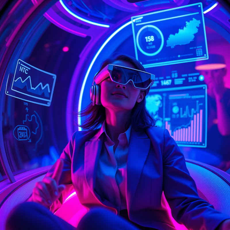 Futuristic Businesswoman in a Neon-lit Zero-gravity Con...