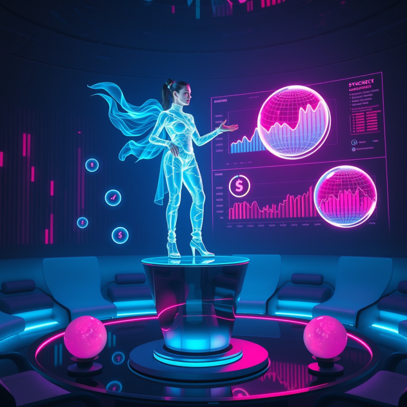 Futuristic Ceo in a Translucent Bioluminescent Suit Sta...