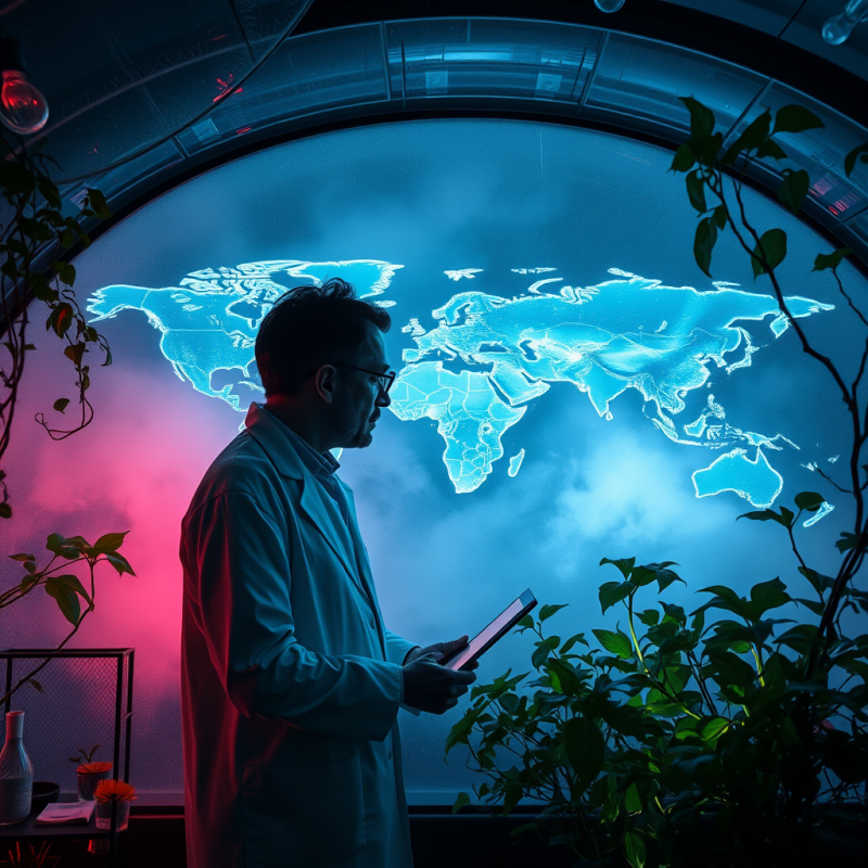 Futuristic Climate Scientist in a Transparent Biodome