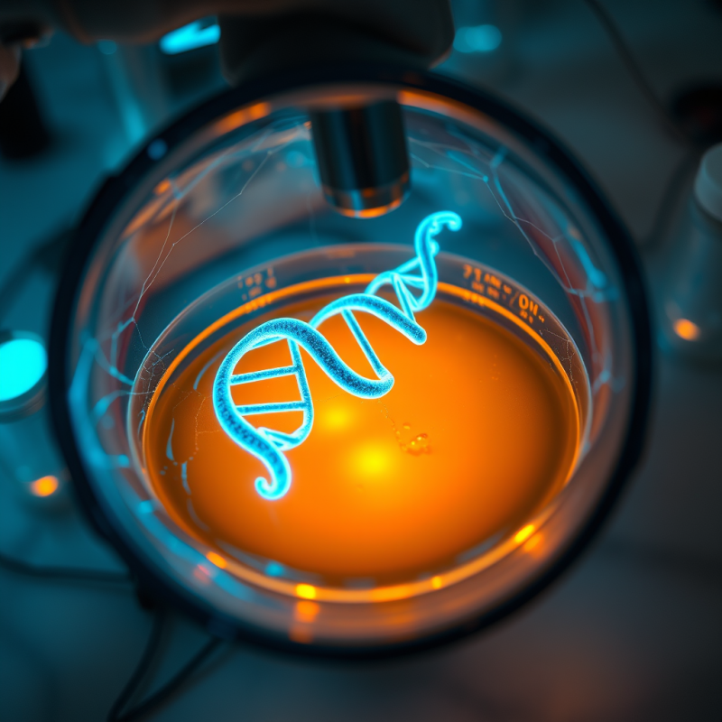 Futuristic, Glowing Blue Dna Helix Floats in an