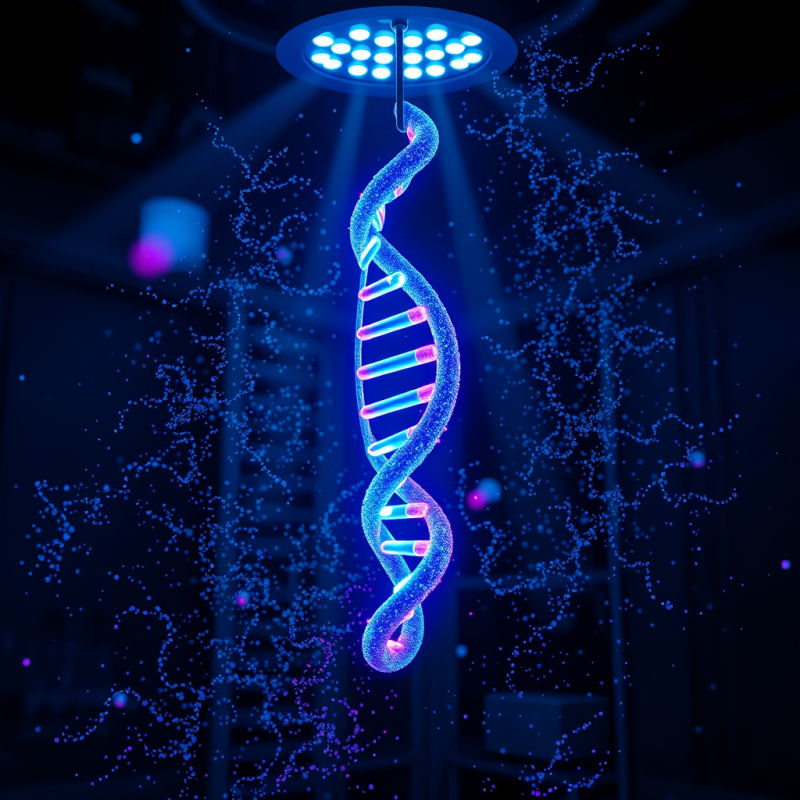 Futuristic, Glowing Dna Double Helix Suspended Under