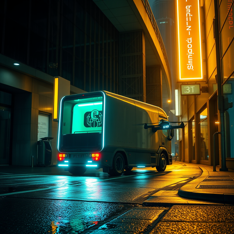 Futuristic Hydrogen Fuel Cell Delivery Truck Parked Und...