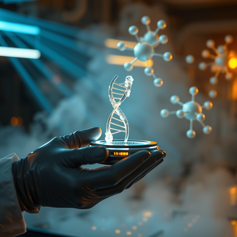 Futuristic Lab Technician in a Chrome-gloved Hand Delic...