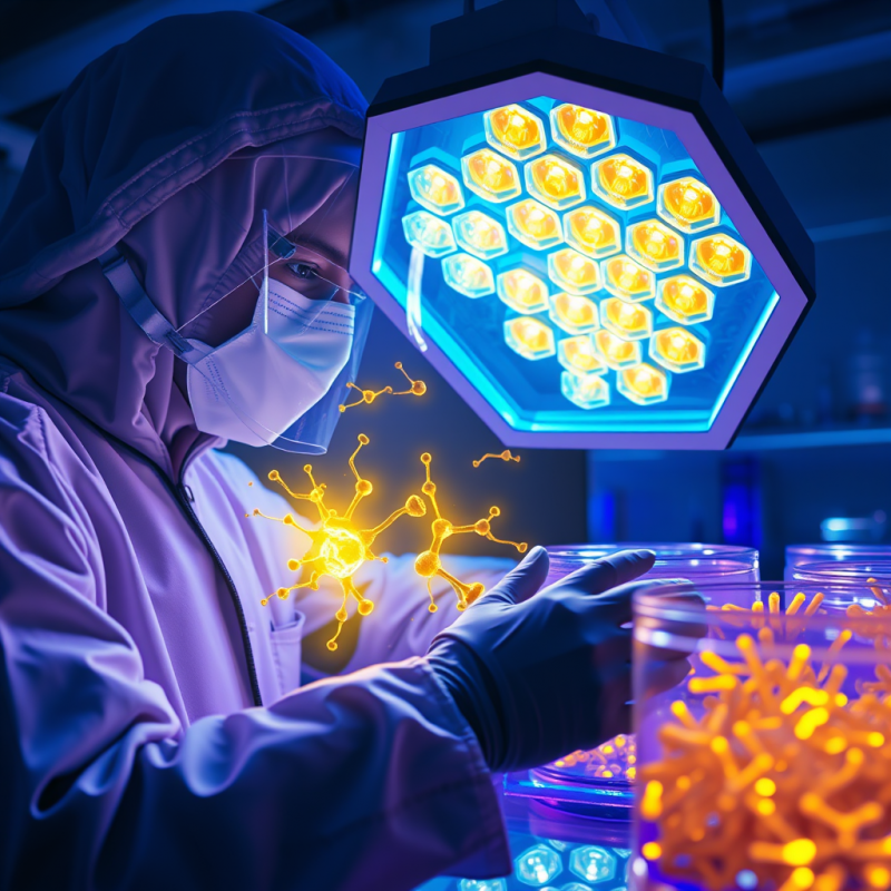 Futuristic Lab Technician in a Translucent Blue Bio-hoo...