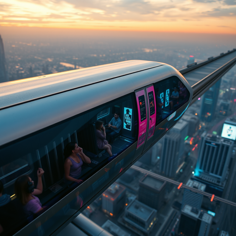 Futuristic Maglev Train Glides Silently Above a Neon-dr...