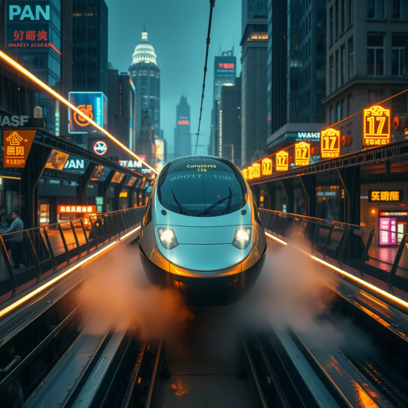 Futuristic Maglev Train Glides Silently Through a Glowi...