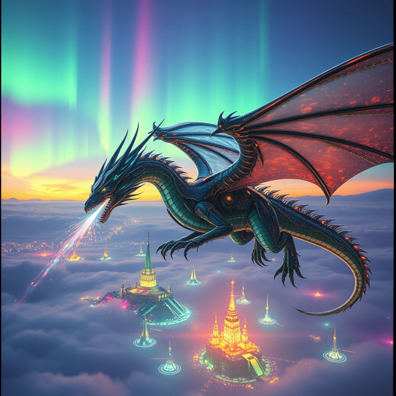 Futuristic Mechanical Dragon with Glowing Wings